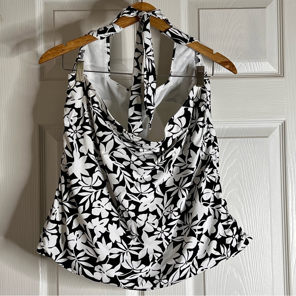 Lands’ End Black and White Havana Floral Tankini Halter Top 22W - Picture 3 of 10